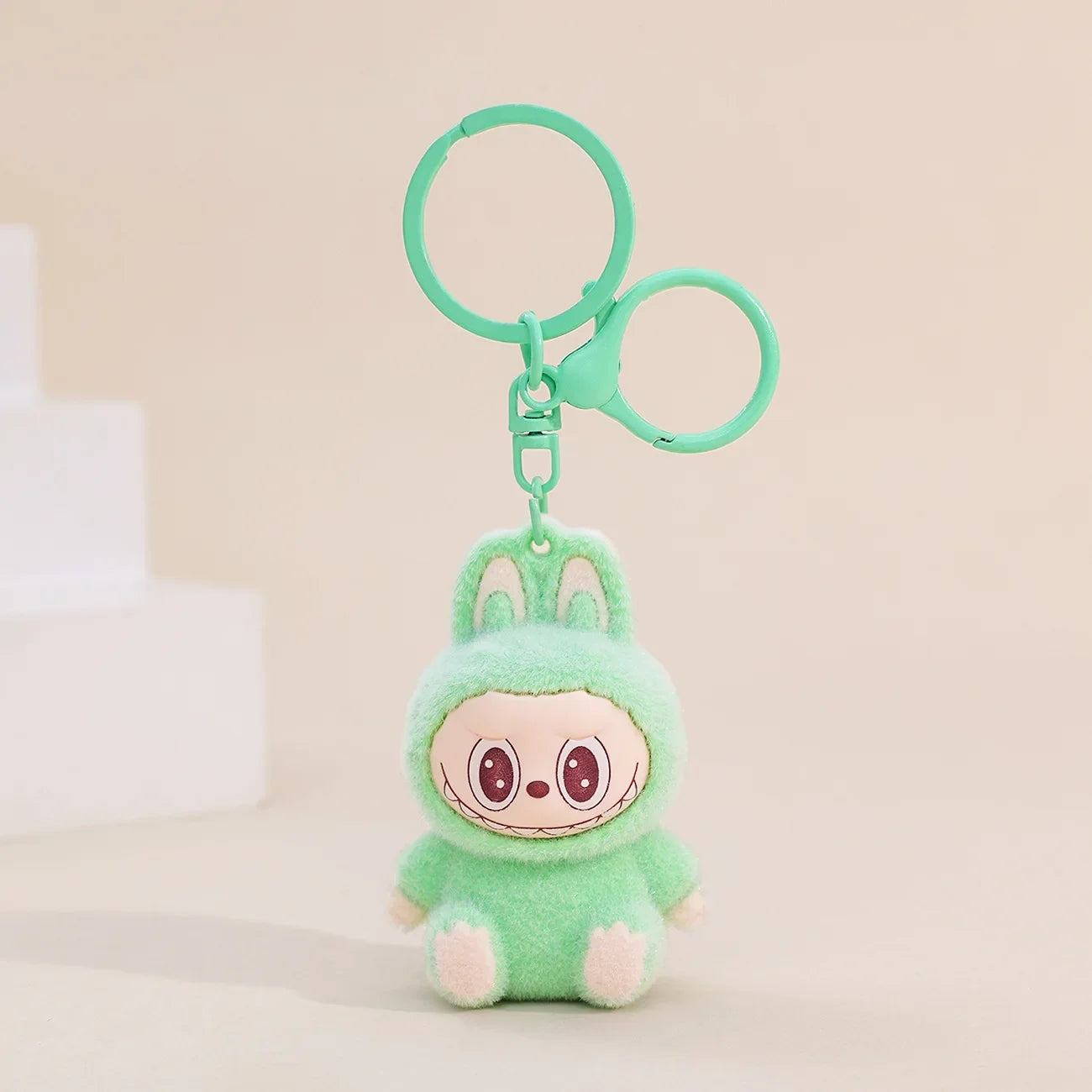 Sitting Labubu Doll Keychain External Implantation Fluff Pvc Phone Ornaments Bag Charms Car Keychain Christmas Gifts
