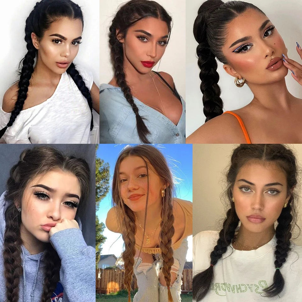LUPU Synthetic Braided Ponytails Hair Extensions For Women With Elastic Hair Band Hairpieces Natural Black Brown Fake Hair