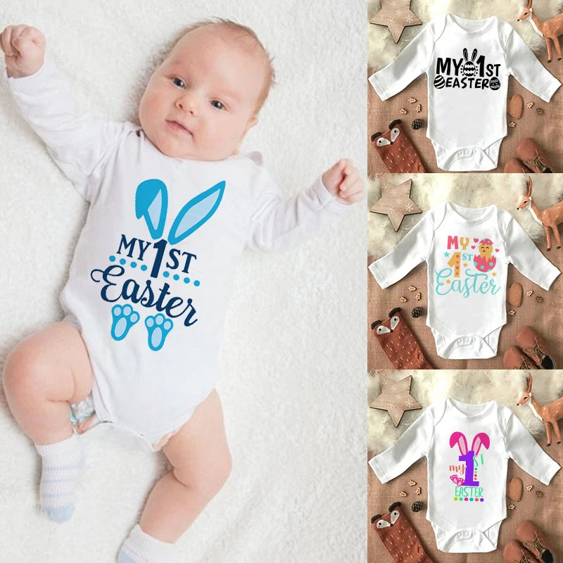 My 1st Easter Newborn Baby Spring Summer Rompers Infant Body Long Sleeve Rabbit Jumpsuit Easter Outfits Toddler Boy Girl Clothes