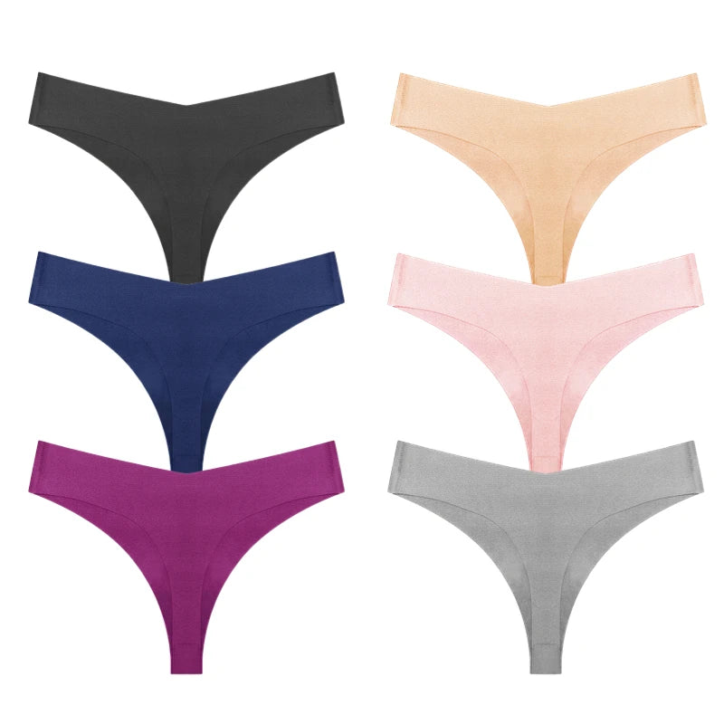 TrowBridge 6PCS/Set Women's Panties Seamless Female Thongs Soft Silk Satin Underwear Sexy Lingerie Fashion Cozy Sports G-Strings