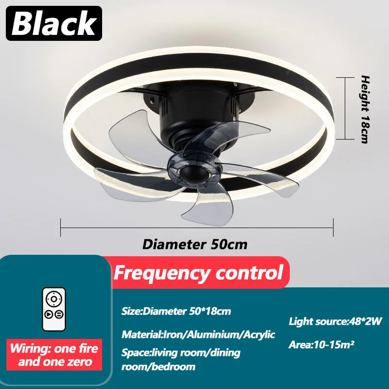 Inverter DC Motor Ceiling Fan Lamp with Remote Control Infinitely Dimmable 6-Speed Adjustment 360°Rotation Detachable LED Lights