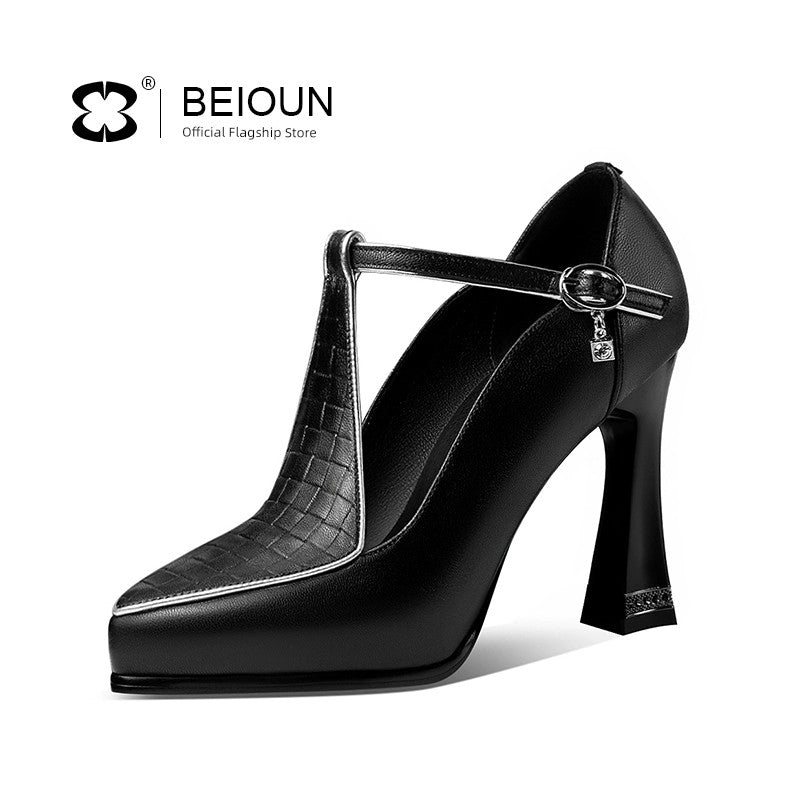 Leather Waterproof Platform Flats Small Size Ankle-Strap High Heels