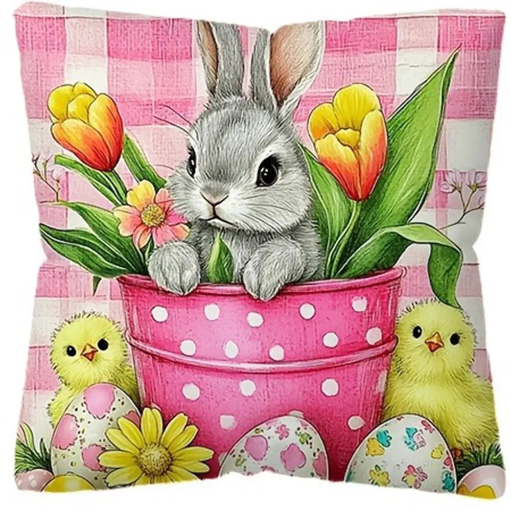 Easter Bunny Print Pillowcase Holiday Bedroom Living Room Decoration Polyester Cushion Cover Nordic Home Decor Pillowcase