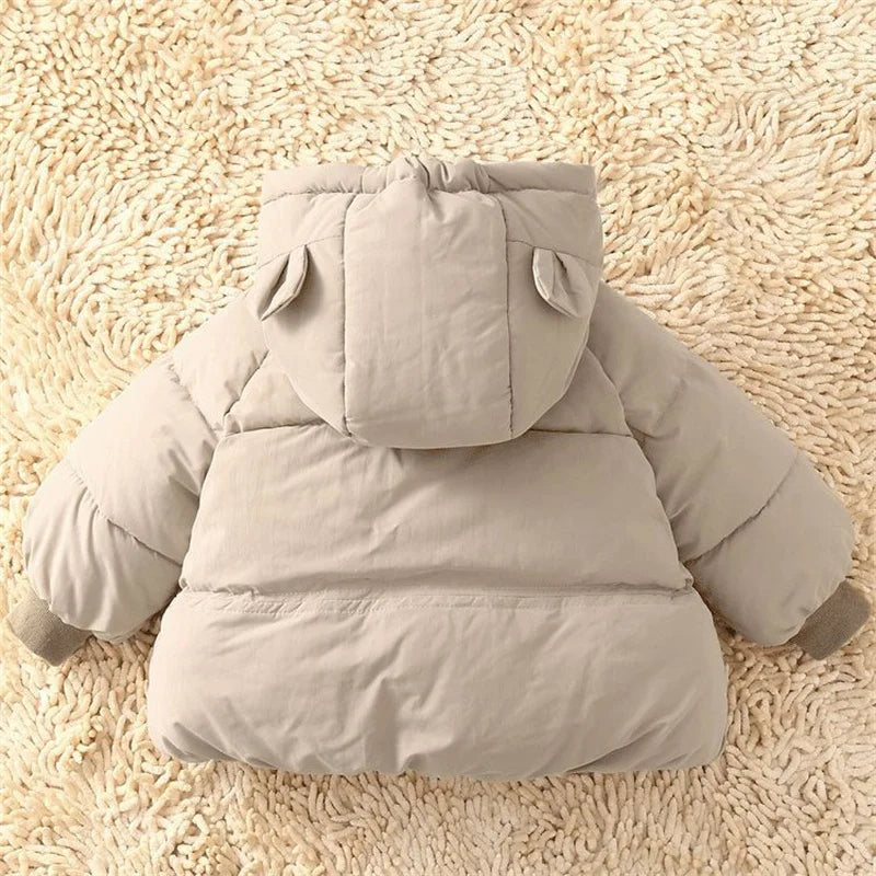 2024 Baby Thickened Cotton Coat Boys Warm Hooded Zip Jacket Autumn Winter New Girls Solid Colour Casual Fashion Cute Outerwear