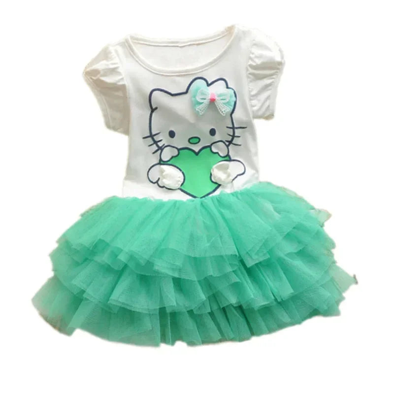 Sanrio hello kitty girls dress summer cute cartoon short-sleeved mesh cake dress princess dress tutu skirt
