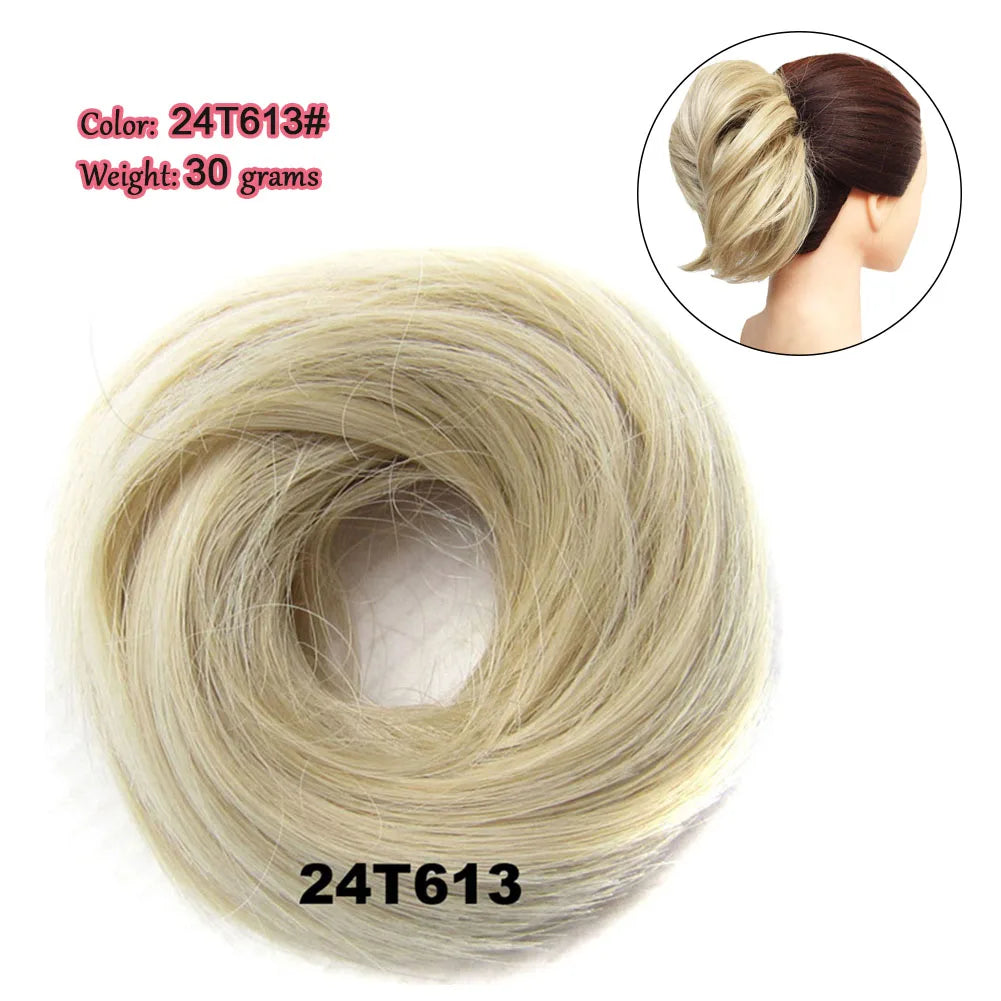 Synthetic Messy Bun Hair Piece Scrunchie Donut Tousled Flexible Hair Bun Straight Chignon Wig Accessory Updo Bun Hair