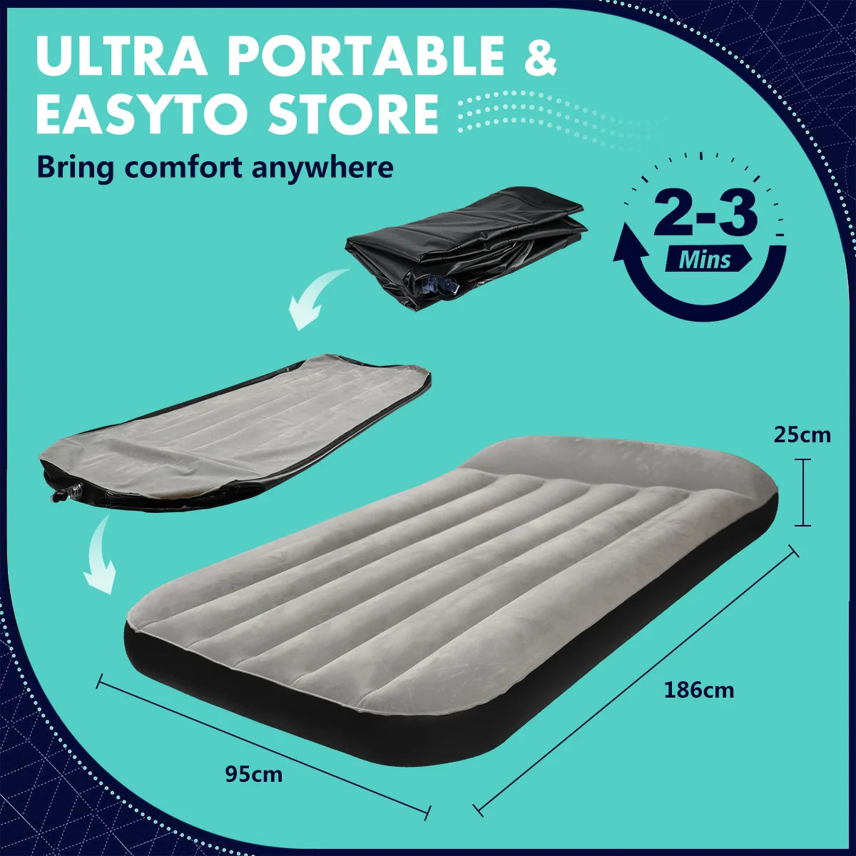 Camping air cushion bed inflatable mattress with built-in pillow for foldable storage suitable for family camping and travel
