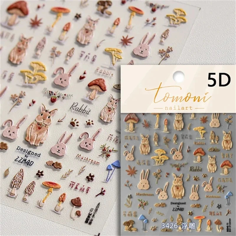 Noble Rococo Bunny Girl Pearl Butterfly Easter Egg Rabbit Soft Relief Self Adhesive 5D Nail Art Decoration Sticker 3D Nail Decal