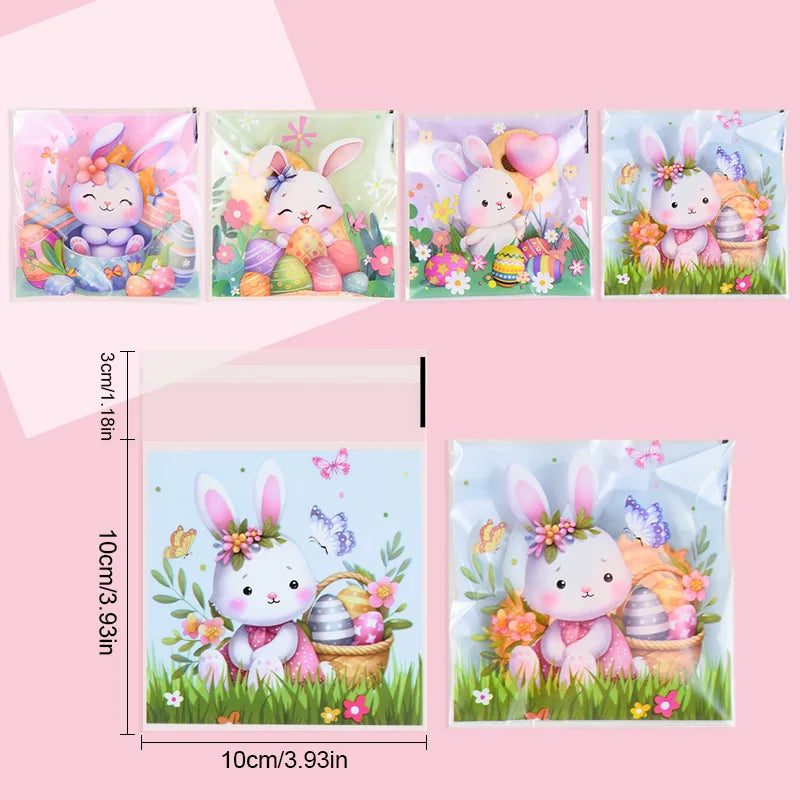 100Pcs Easter Candy Cookie Bag Cute Bunny Eggs Gift Snack Packaging Bags 2025 Happy Easter Party Decoration Supplies Kids Favors
