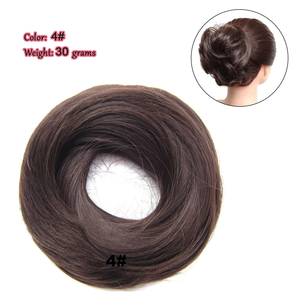 Synthetic Messy Bun Hair Piece Scrunchie Donut Tousled Flexible Hair Bun Straight Chignon Wig Accessory Updo Bun Hair