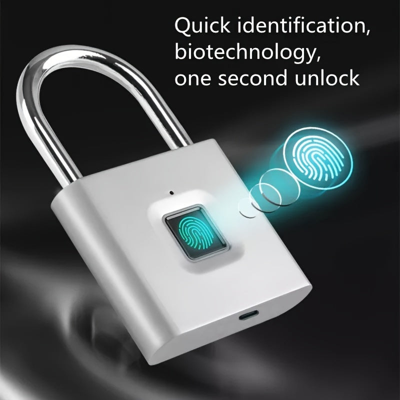 1pc Mini Smart Fingerprint Padlock, Small Portable Metal Security Antitheft Lock, Keyless USB Rechargeable Battery Suitcase Luggage Backbag Door Lock