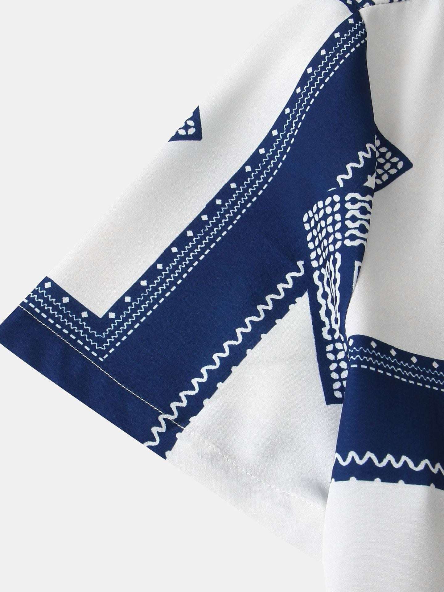 2023 New Arrival - Mens Geometric Pattern Floral Casual Slim Fit Short Sleeve Shirt - Cotton Blend, Medium Stretch, Lapel Collar, Button Details, Hand Washable, Perfect for Fall Season