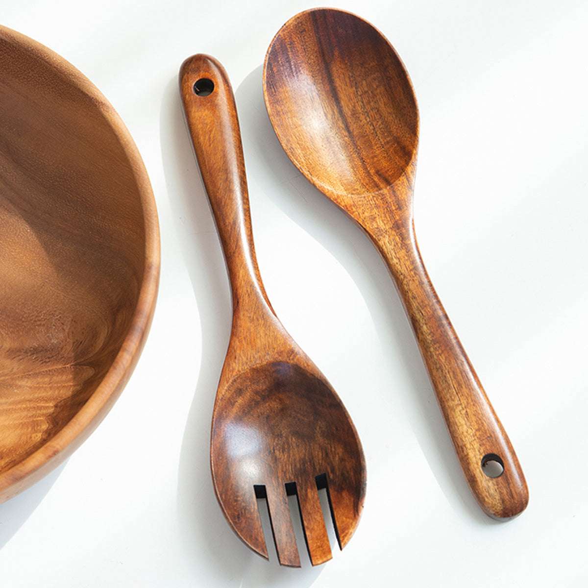 2-Pack Wooden Salad Servers Set - Acacia Wood, Rustic Charm, Durable Mixing Spoon & Fork with Long Handles, Perfect for Entertaining, Stylish Serving Utensils