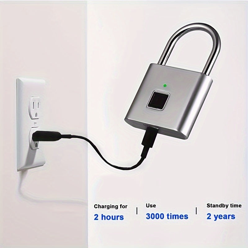 1pc Mini Smart Fingerprint Padlock, Small Portable Metal Security Antitheft Lock, Keyless USB Rechargeable Battery Suitcase Luggage Backbag Door Lock
