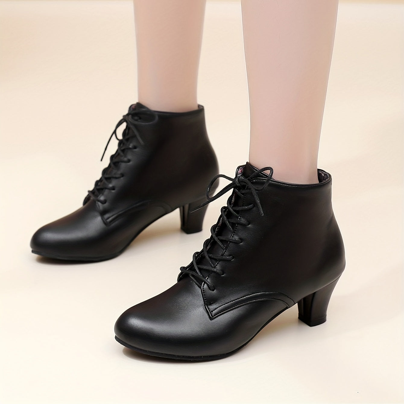 Women's Heeled Ankle Boots, Fashion Lace Up Pointed Toe Chunky Heels, All-Match Dress Shoes
