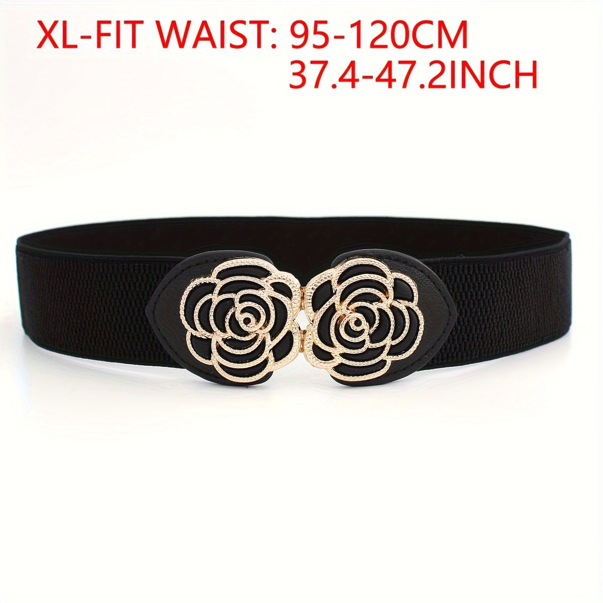 Vintage Stretch Wide Waist Belt For Women Dress Waistband Metal Leaf Buckle
