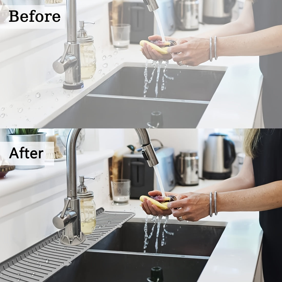 1pc Silicone Splash Guard - Sink Faucet Mat for Protecting Countertop and Dishes with Dish Drying Function