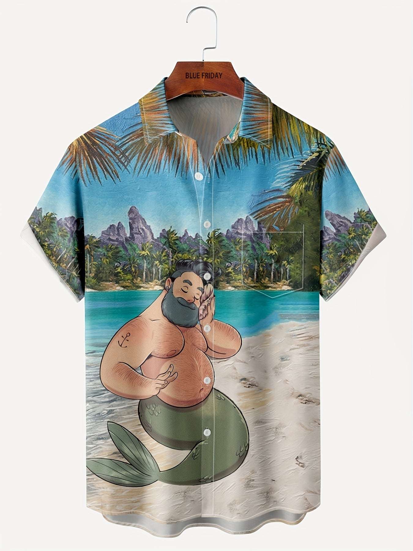 Stylish Men's Hawaiian Shirt with Vibrant Coconut Tree Print - Perfect for Beach Vacations and Summer Parties