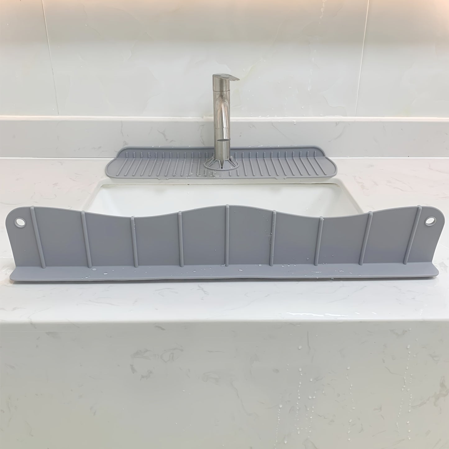 1pc Silicone Splash Guard - Sink Faucet Mat for Protecting Countertop and Dishes with Dish Drying Function