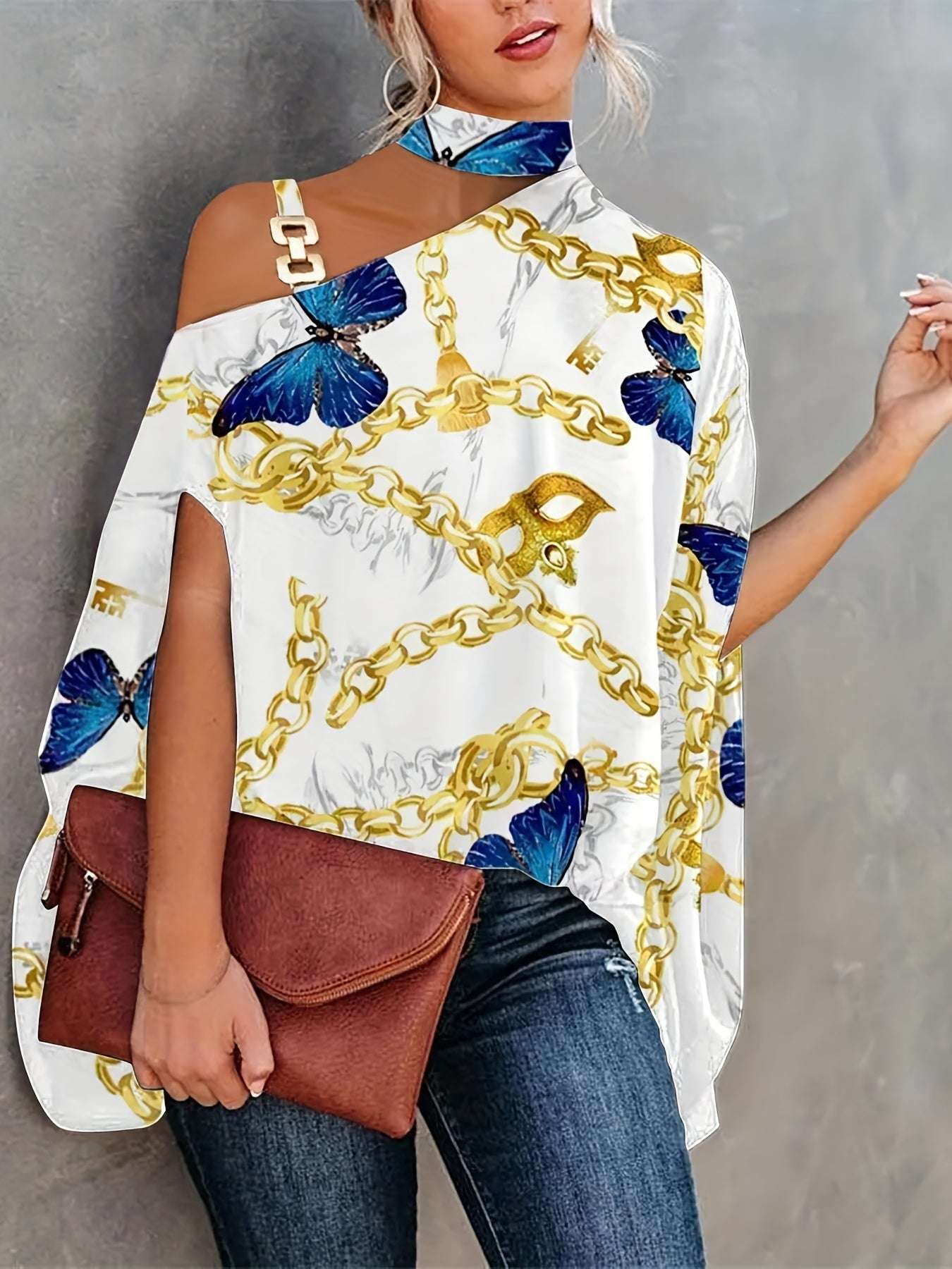 Women's Blouse Summer Halter Batwing Sleeve Floral Print Blouse