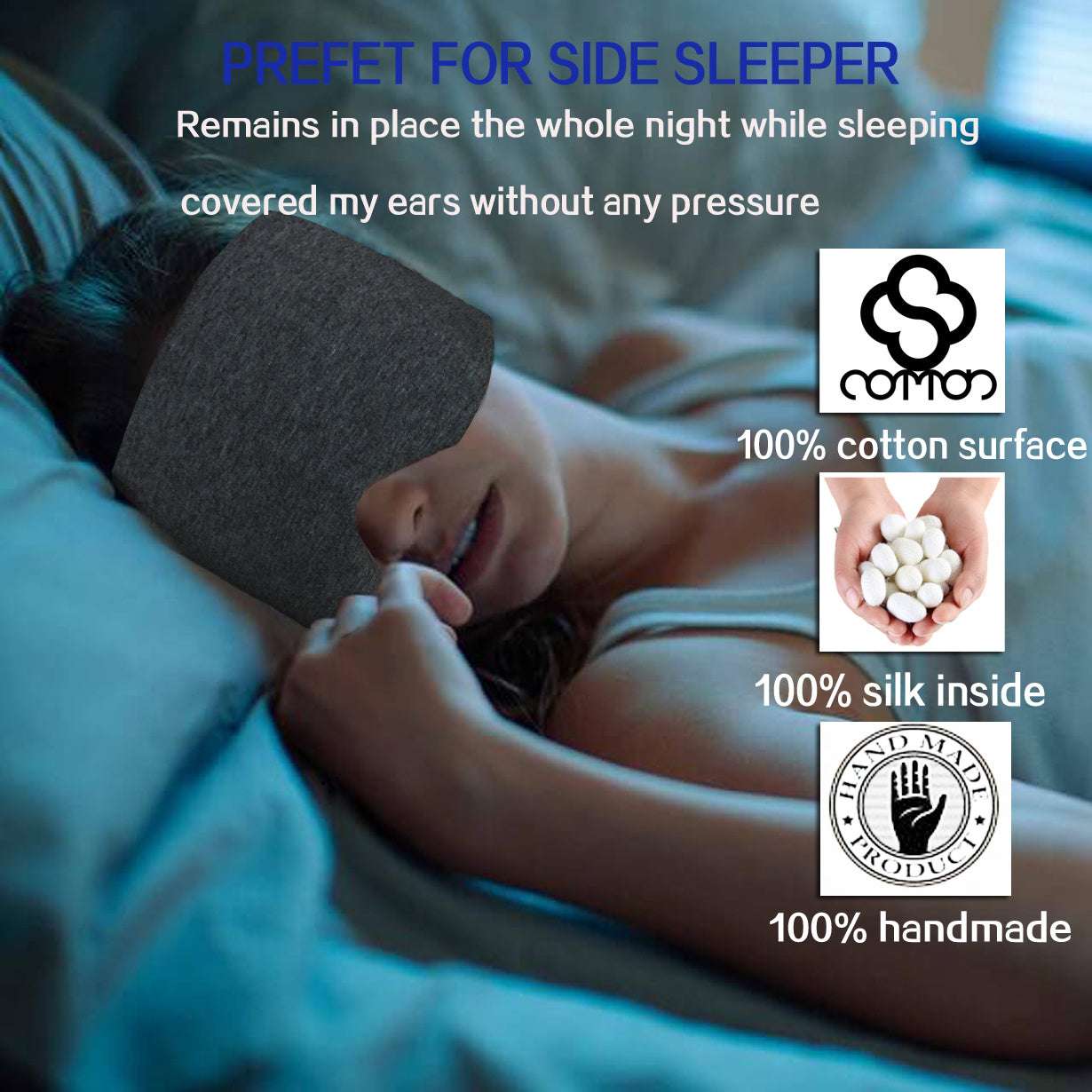 1pc Luxury Oversized Cotton Eye Mask - Adjustable Comfort, Total Darkness Sleep Blindfold with Nose Pad - Soft, Reusable & Ideal for Uninterrupted Rest