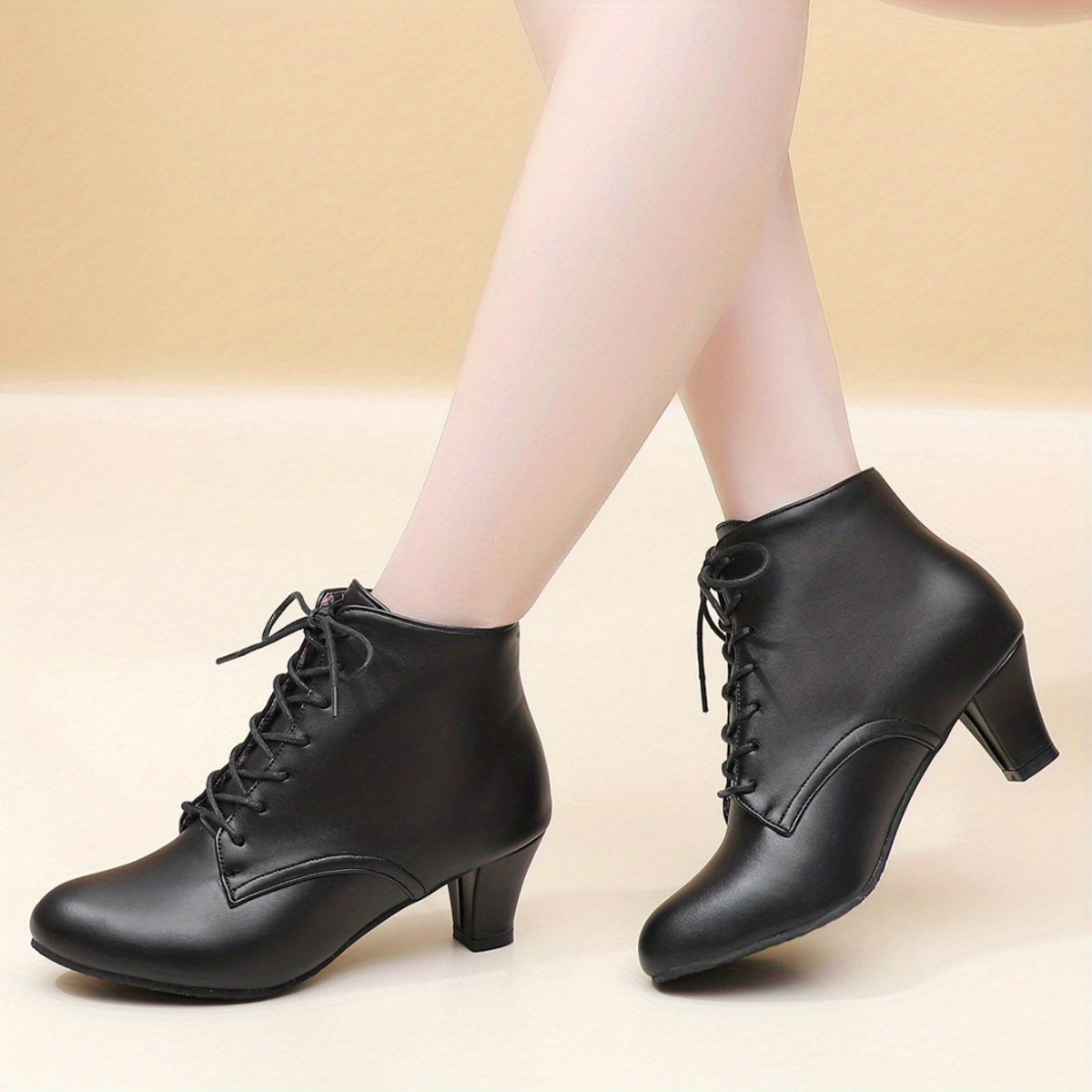 Women's Heeled Ankle Boots, Fashion Lace Up Pointed Toe Chunky Heels, All-Match Dress Shoes