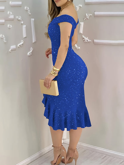 Knee-High Elastic Micro Ruffle Trim Polyester Slingback Dress - Elegant Solid Color Party Dress for Women - Spring/Summer Fashion