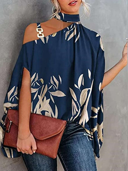 Women's Blouse Summer Halter Batwing Sleeve Floral Print Blouse