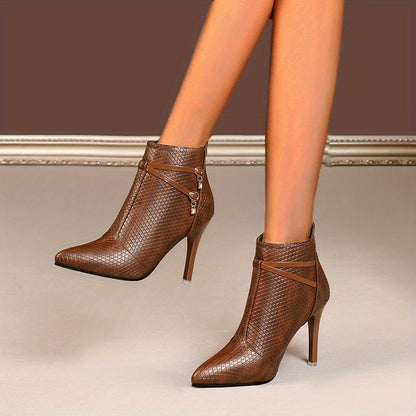Sexy Women's High Heels Ankle Boots, Pointed Toe Stiletto Heels with Rhinestone Pendant, Versatile Short Boots for Various Occasions