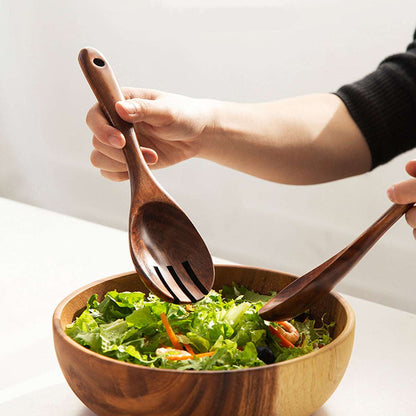2-Pack Wooden Salad Servers Set - Acacia Wood, Rustic Charm, Durable Mixing Spoon & Fork with Long Handles, Perfect for Entertaining, Stylish Serving Utensils