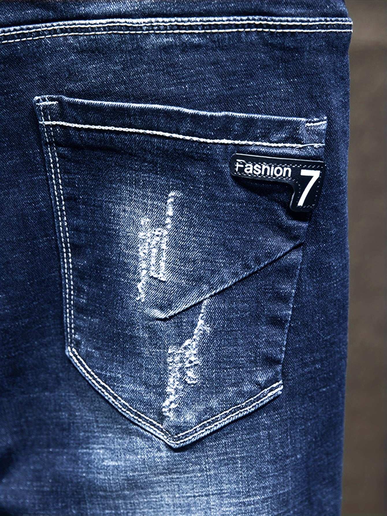 Four-Season Wear Men's Fashion Ripped Jeans - Distressed Regular Fit Denim Pants with Comfortable Stretch Fabric for Everyday Wear - Classic Style with Artistic Destruction
