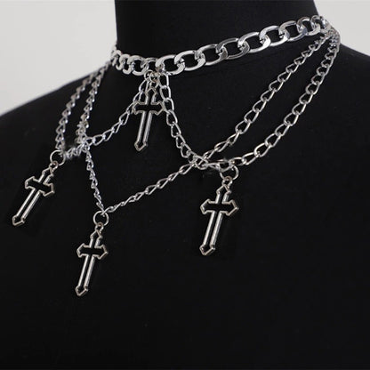 1pc Fashionable Gothic Criss Cross Multi-element Multi-Layer Necklace Chain