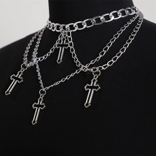 1pc Fashionable Gothic Criss Cross Multi-element Multi-Layer Necklace Chain