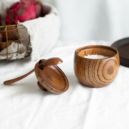 1pc Durable Shatterproof Wooden Seasoning Jar - Perfect for Storing and Carrying Spices, Herbs, and Seasonings in the Kitchen or on-the-go for Travel - Includes a Convenient and Compact Spoon for Easy Measuring and Serving