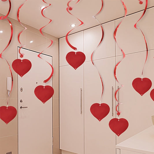 6 Pcs Red Hanging Heart Swirls - Perfect for Valentine's Day, Anniversaries, and Parties! Easter gift