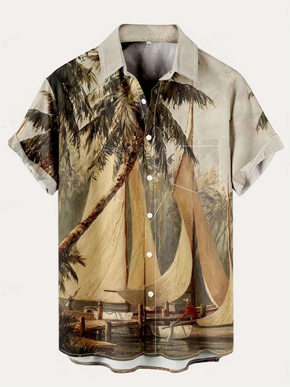 Stylish Men's Hawaiian Shirt with Vibrant Coconut Tree Print - Perfect for Beach Vacations and Summer Parties