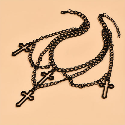 1pc Fashionable Gothic Criss Cross Multi-element Multi-Layer Necklace Chain