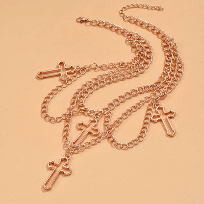 1pc Fashionable Gothic Criss Cross Multi-element Multi-Layer Necklace Chain