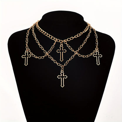 1pc Fashionable Gothic Criss Cross Multi-element Multi-Layer Necklace Chain
