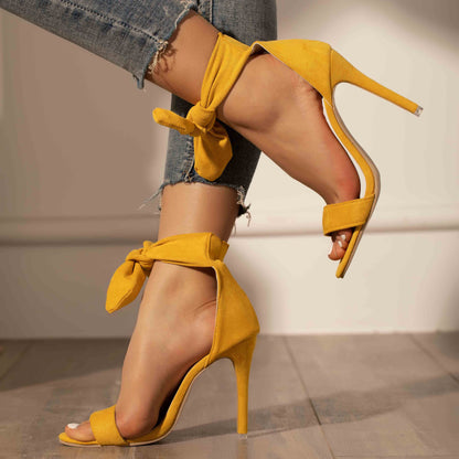 Women's Ankle Lace Up Stiletto Sandals, Solid Color Open Toe Backless High Heels, Versatile Dress Sandals