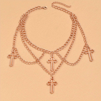 1pc Fashionable Gothic Criss Cross Multi-element Multi-Layer Necklace Chain