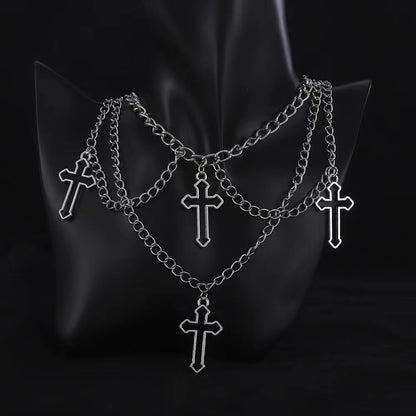 1pc Fashionable Gothic Criss Cross Multi-element Multi-Layer Necklace Chain
