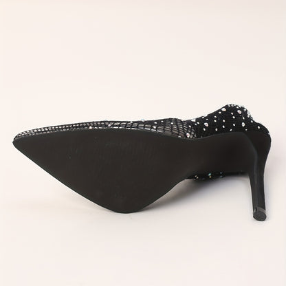 Women's Rhinestone Decor Stiletto Heels, Sexy Evening Party Street Style Pumps, Women's Breathable Mesh Heels