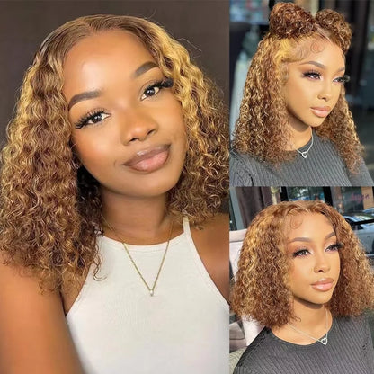 250% Density HD 13x4 Lace Jerry Curly Bob Wig Burgundy 99J Human Hair Wig 100% Remy Human Hair Dark Brown Chocolate Color #4