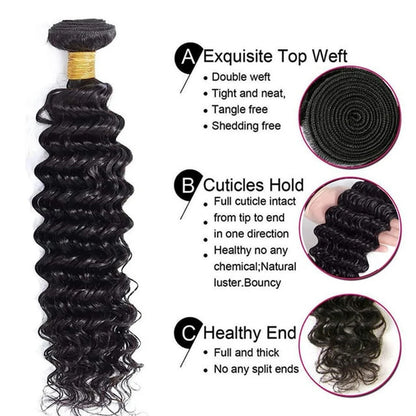 Deep Wave Bundles with Frontal 100% Unprocessed Brazilian Virgin Human Hair 3 Bundles with 13x4 Lace Frontal Ear to Ear Frontal