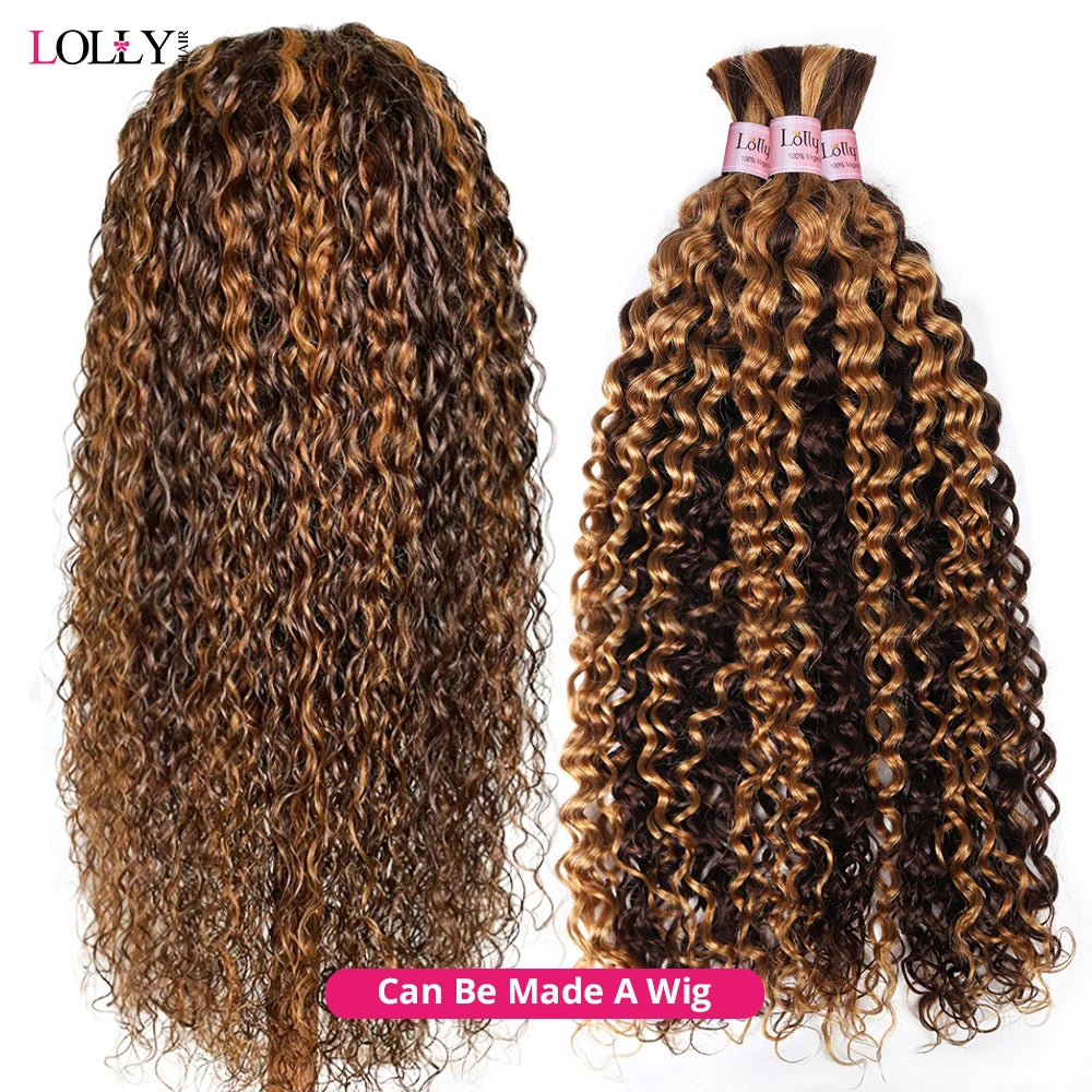 4 27 Highlight Bulk  Human Hair For Braiding  Brown Water Wave Human Hair Bundles No Weft Bundles For Women Hair Extensions