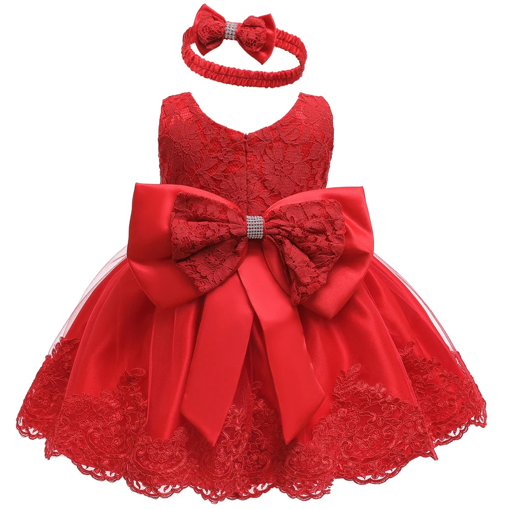 LZH Baby Girls Dress Newborn Clothes Princess Dress+Headwear For Toddler 1st Year Birthday Wedding Christening Infant Party Gown