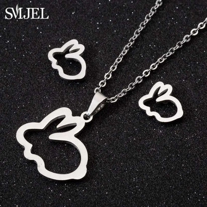 Fashion Stainless Steel Necklace Rabbit Earrings Women Cute Bunny Rabbit Unicorn Kitty Charm Necklace Easter Jewelry Gifts