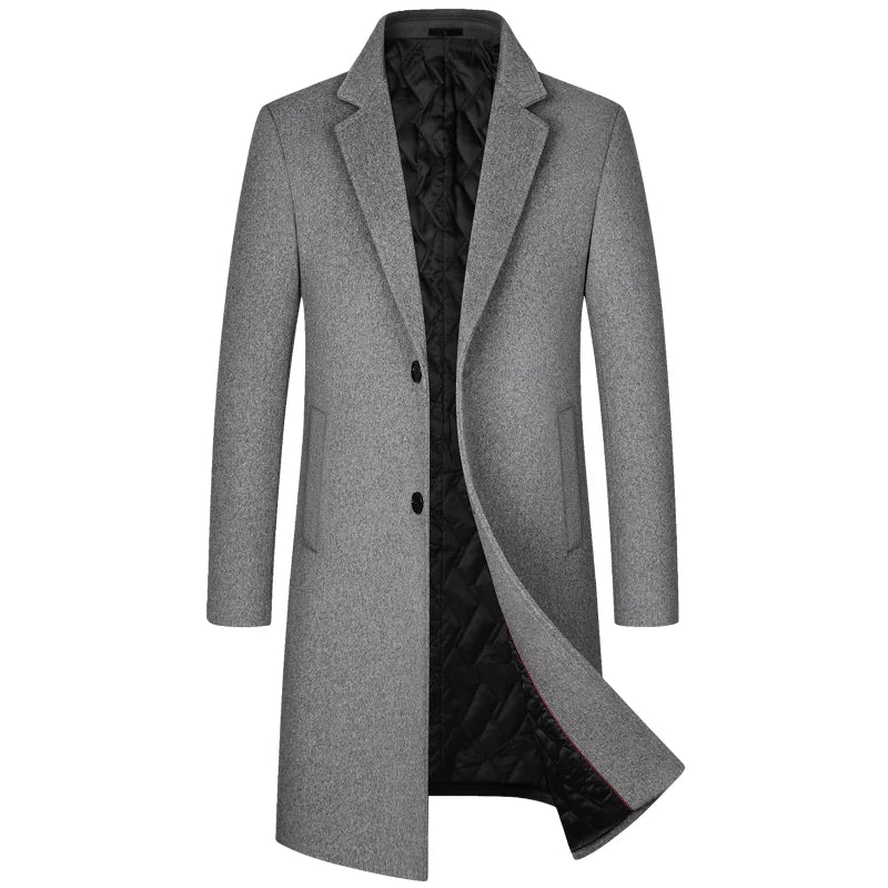 2023 Winter Wool Coat Men Fashion Long Wool Blends England Style Business Casual Trench Coat Men Solid Thick Wool Coats Jackets