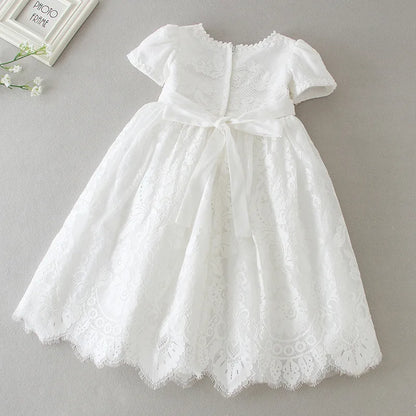 Hetiso White Infant Dress for Baptism Baby Girls Lace Dresses with hat Kids Clothes Christening Birthday Outfits 3-24 Month
